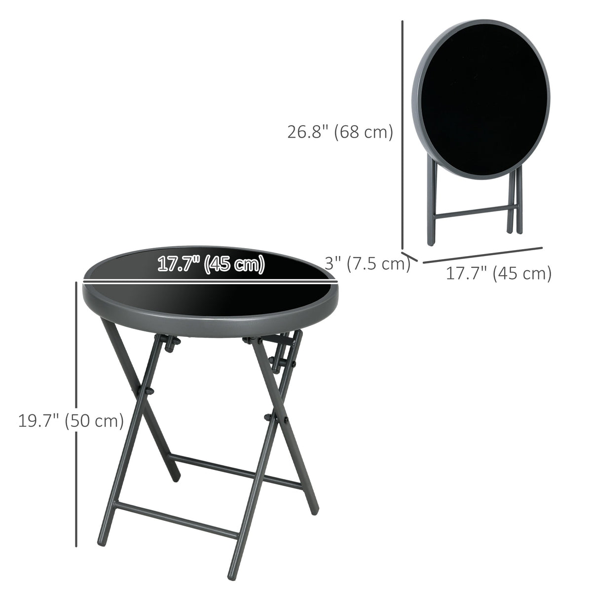 18" Outdoor Round Folding Table with Tempered Glass Top, Black