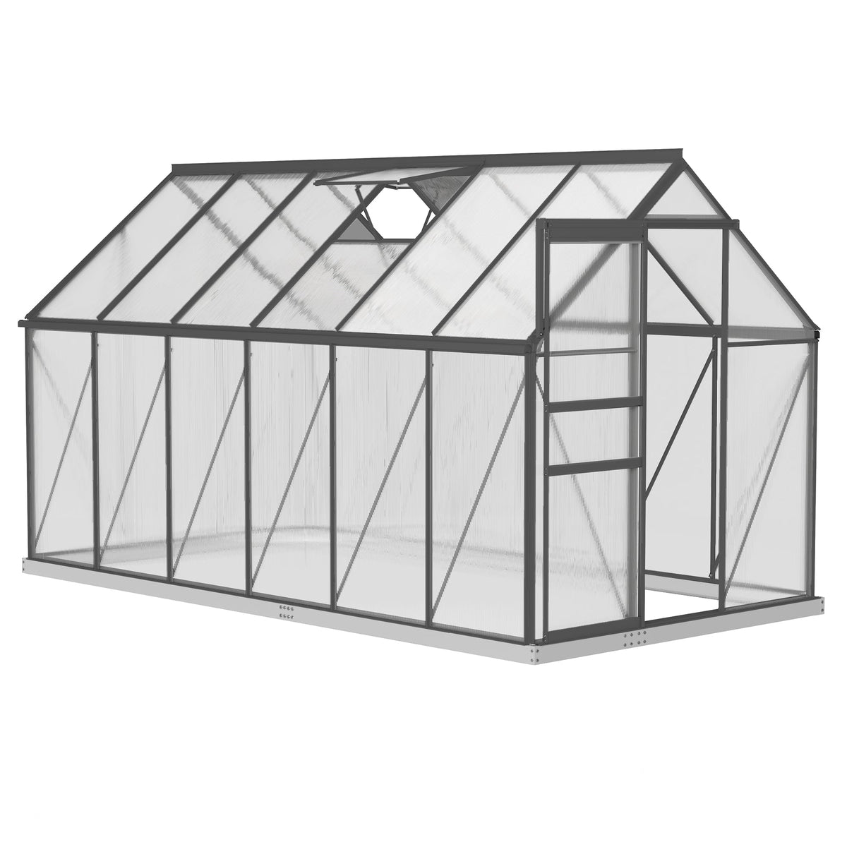 BloomGreen 6' x 12' x 6.5' Polycarbonate Greenhouse with Adjustable Roof Vent & Sliding Door, Charcoal Grey