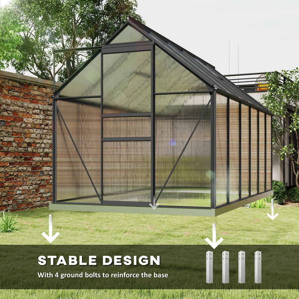 BloomGreen 6' x 12' x 6.5' Polycarbonate Greenhouse with Adjustable Roof Vent & Sliding Door, Charcoal Grey