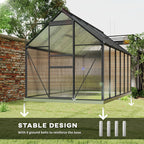 BloomGreen 6' x 12' x 6.5' Polycarbonate Greenhouse with Adjustable Roof Vent & Sliding Door, Charcoal Grey