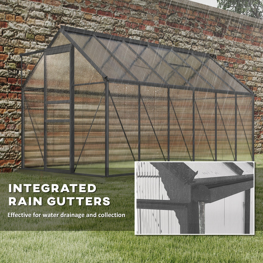 BloomGreen 6' x 12' x 6.5' Polycarbonate Greenhouse with Adjustable Roof Vent & Sliding Door, Charcoal Grey