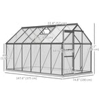 BloomGreen 6' x 12' x 6.5' Polycarbonate Greenhouse with Adjustable Roof Vent & Sliding Door, Charcoal Grey
