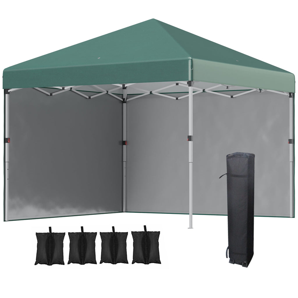 3 x 3m Pop Up Gazebo with 2 Sidewalls, Weight Bags & Wheeled Bag, Green