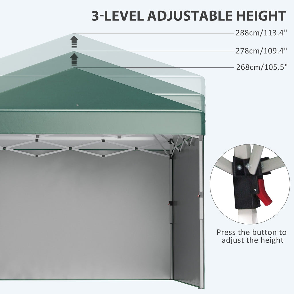 3 x 3m Pop Up Gazebo with 2 Sidewalls, Weight Bags & Wheeled Bag, Green
