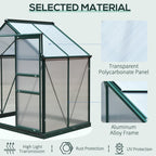 6' x 4' x 6.6' Polycarbonate Greenhouse with Aluminum Frame, Green