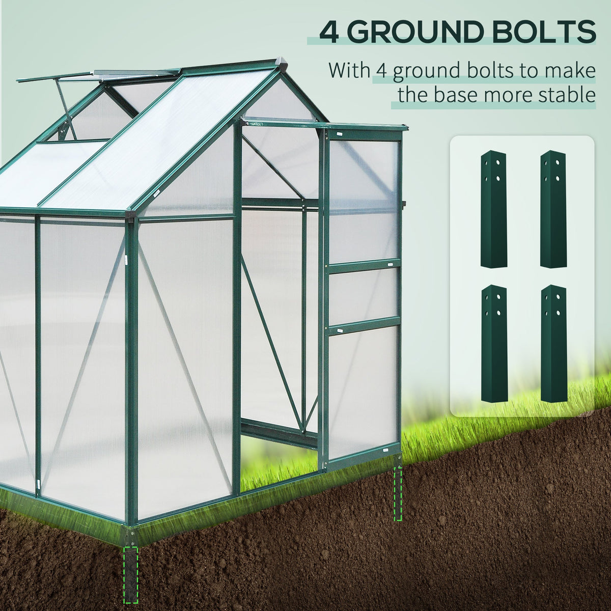 6' x 4' x 6.6' Polycarbonate Greenhouse with Aluminum Frame, Green