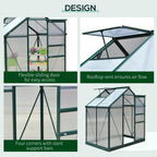 6' x 4' x 6.6' Polycarbonate Greenhouse with Aluminum Frame, Green