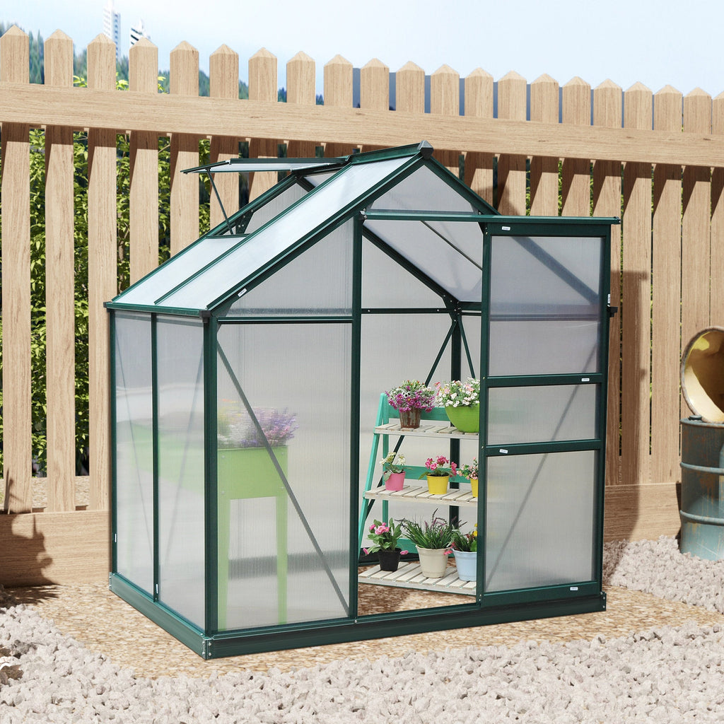 6' x 4' x 6.6' Polycarbonate Greenhouse with Aluminum Frame, Green