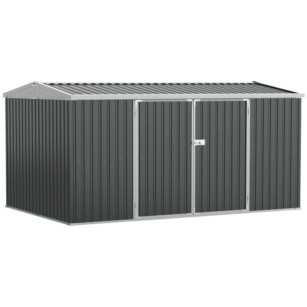 14' x 8' Outdoor Storage Shed, Galvanized Steel Garden Shed with Lockable Doors, Air Vents and Gloves, Waterproof Tool Shed for Backyard, Patio and Lawn, Grey