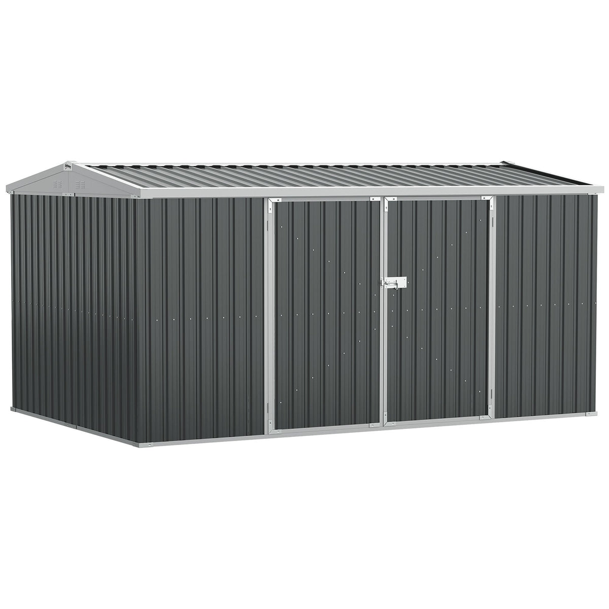 14' x 8' Outdoor Storage Shed, Galvanized Steel Garden Shed with Lockable Doors, Air Vents and Gloves, Waterproof Tool Shed for Backyard, Patio and Lawn, Grey