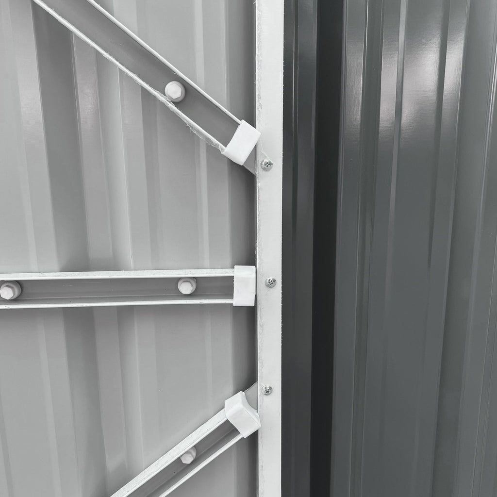 14' x 8' Outdoor Storage Shed, Galvanized Steel Garden Shed with Lockable Doors, Air Vents and Gloves, Waterproof Tool Shed for Backyard, Patio and Lawn, Grey