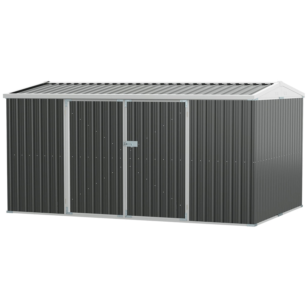 14' x 8' Outdoor Storage Shed, Galvanized Steel Garden Shed with Lockable Doors, Air Vents and Gloves, Waterproof Tool Shed for Backyard, Patio and Lawn, Grey