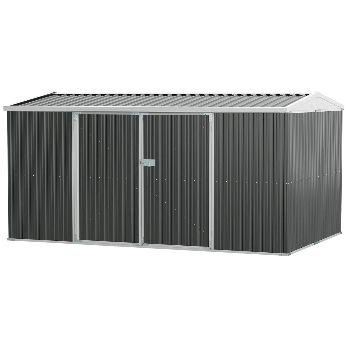 14' x 8' Outdoor Storage Shed, Galvanized Steel Garden Shed with Lockable Doors, Air Vents and Gloves, Waterproof Tool Shed for Backyard, Patio and Lawn, Grey