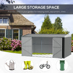 14' x 8' Outdoor Storage Shed, Galvanized Steel Garden Shed with Lockable Doors, Air Vents and Gloves, Waterproof Tool Shed for Backyard, Patio and Lawn, Grey