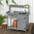 Garden Potting Table with Storage Cabinet, Removable Sink, Faucet and Drawer, Gray