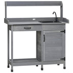 Garden Potting Table with Storage Cabinet, Removable Sink, Faucet and Drawer, Gray