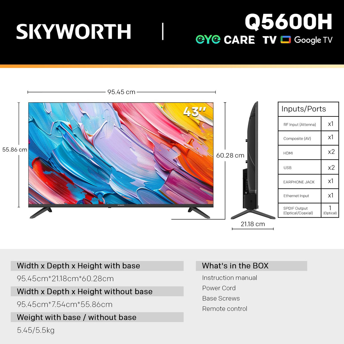 Skyworth 43" Q5600H QLED+ Full HD Smart Google TV
