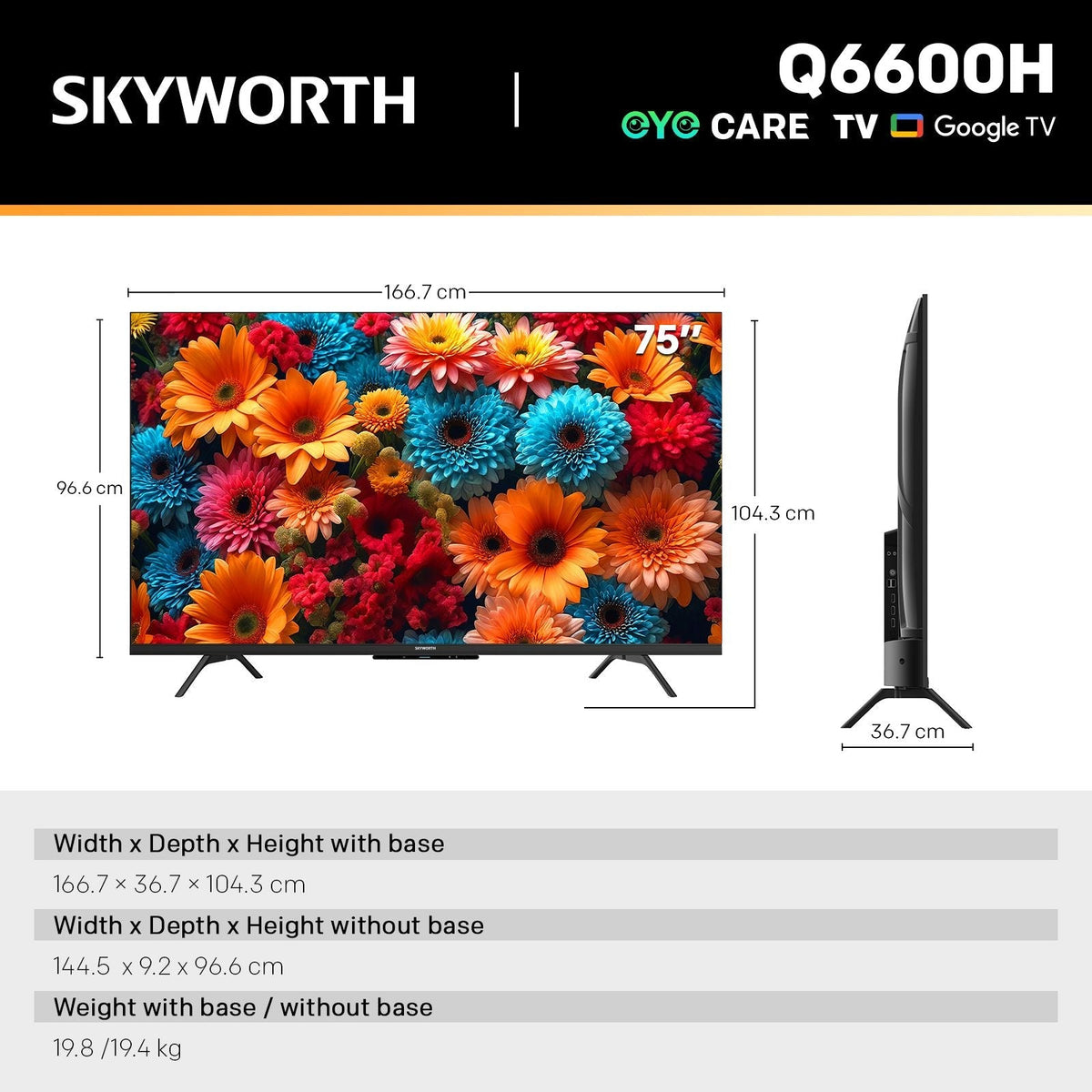 Skyworth 75" Q6600H 4K QLED+ 120Hz Smart Google TV