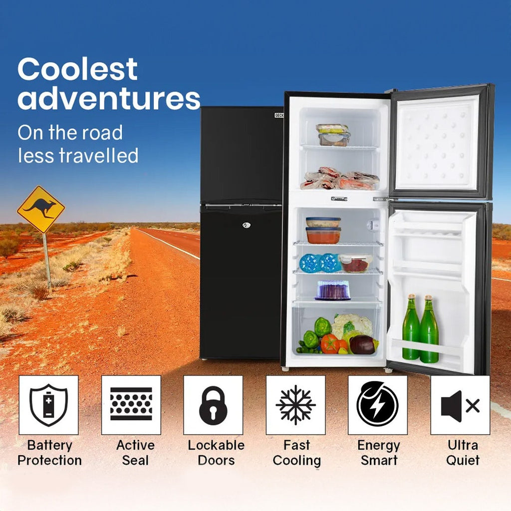 GECKO 125L Portable Upright Fridge, 12V/24V for Motorhome, Caravan, Black