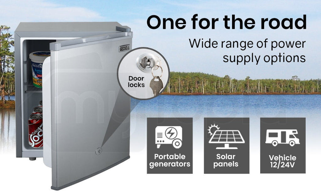 GECKO 57L Portable Camping Bar Fridge with Freezer 12V/24V, Silver