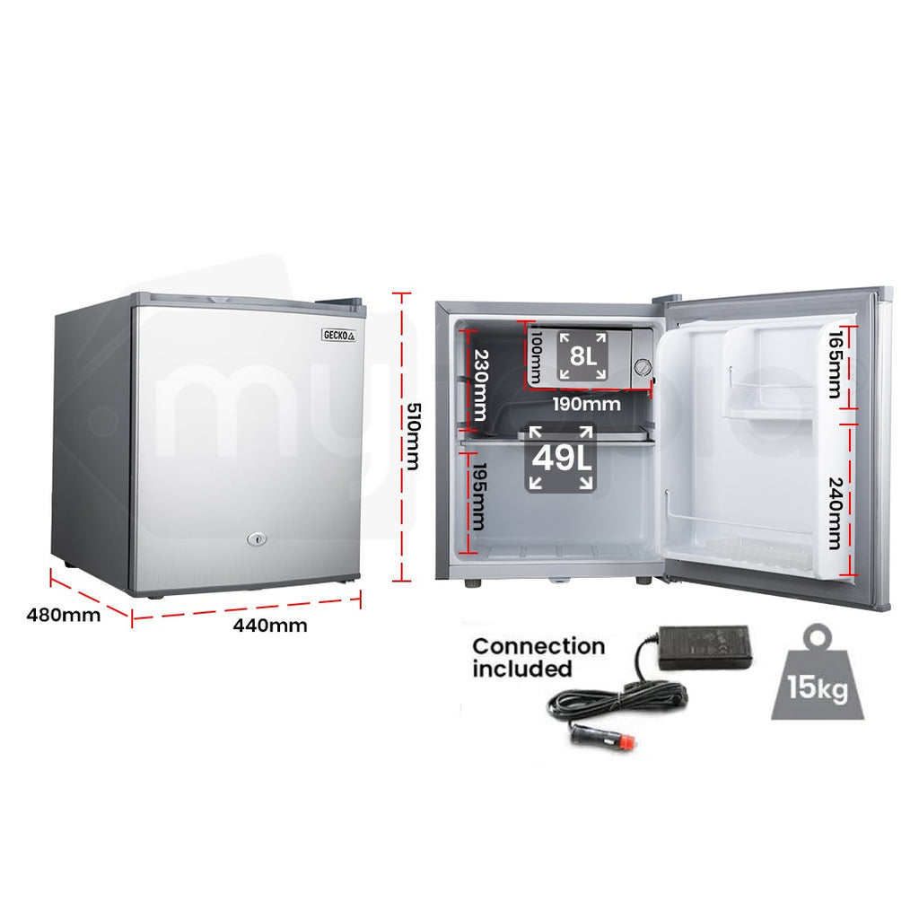 GECKO 57L Portable Camping Bar Fridge with Freezer 12V/24V, Silver