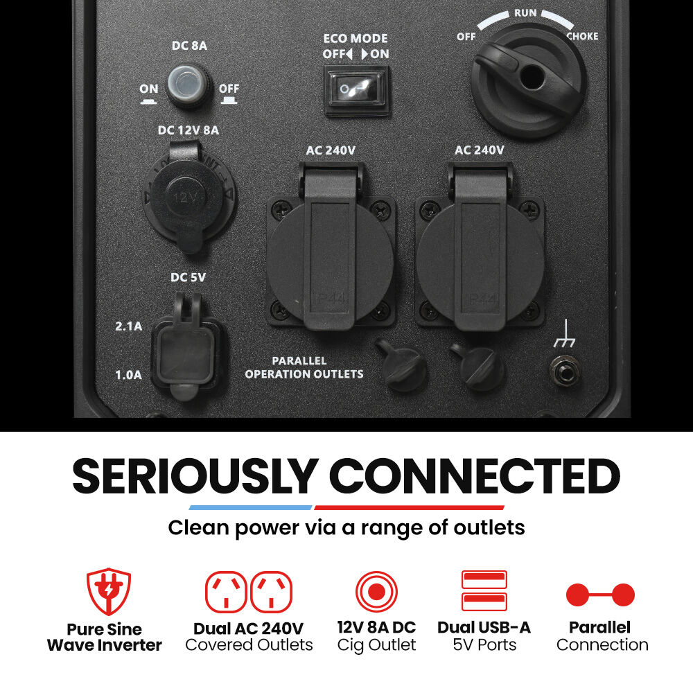 GENPOWER 3.5kW Peak 3kW Enclosed Inverter Generator, 2x15A, 12V, USB, Portable, Compact, Camping, Backup
