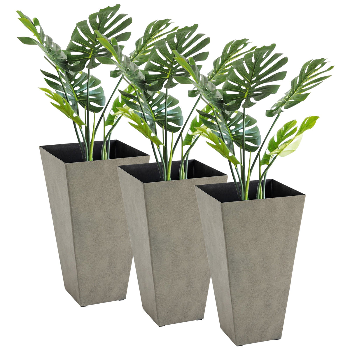 28" Tall Planters for Outdoor Plants with Drainage Hole, Set of 3 Taper Indoor Outdoor Planters, Large Plastic Garden Flower Pots for Porch, Patio, Yard, Mixed Grey