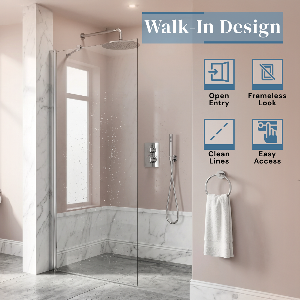 Safira 8mm Glass Walk-In Wetroom Shower Screen - Chrome