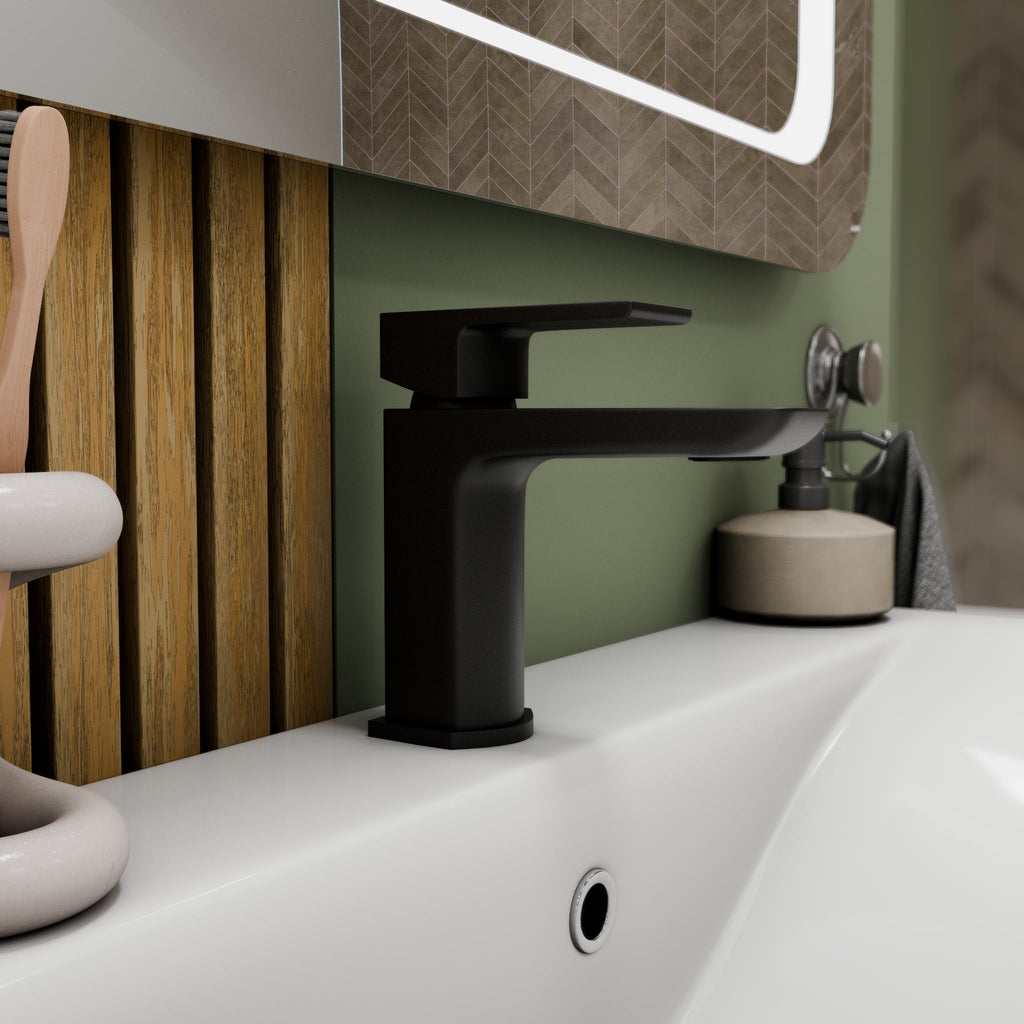 Lagoon Soft Square Basin Mixer Tap with Push Button Waste