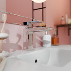 Lagoon Soft Square Basin Mixer Tap with Push Button Waste