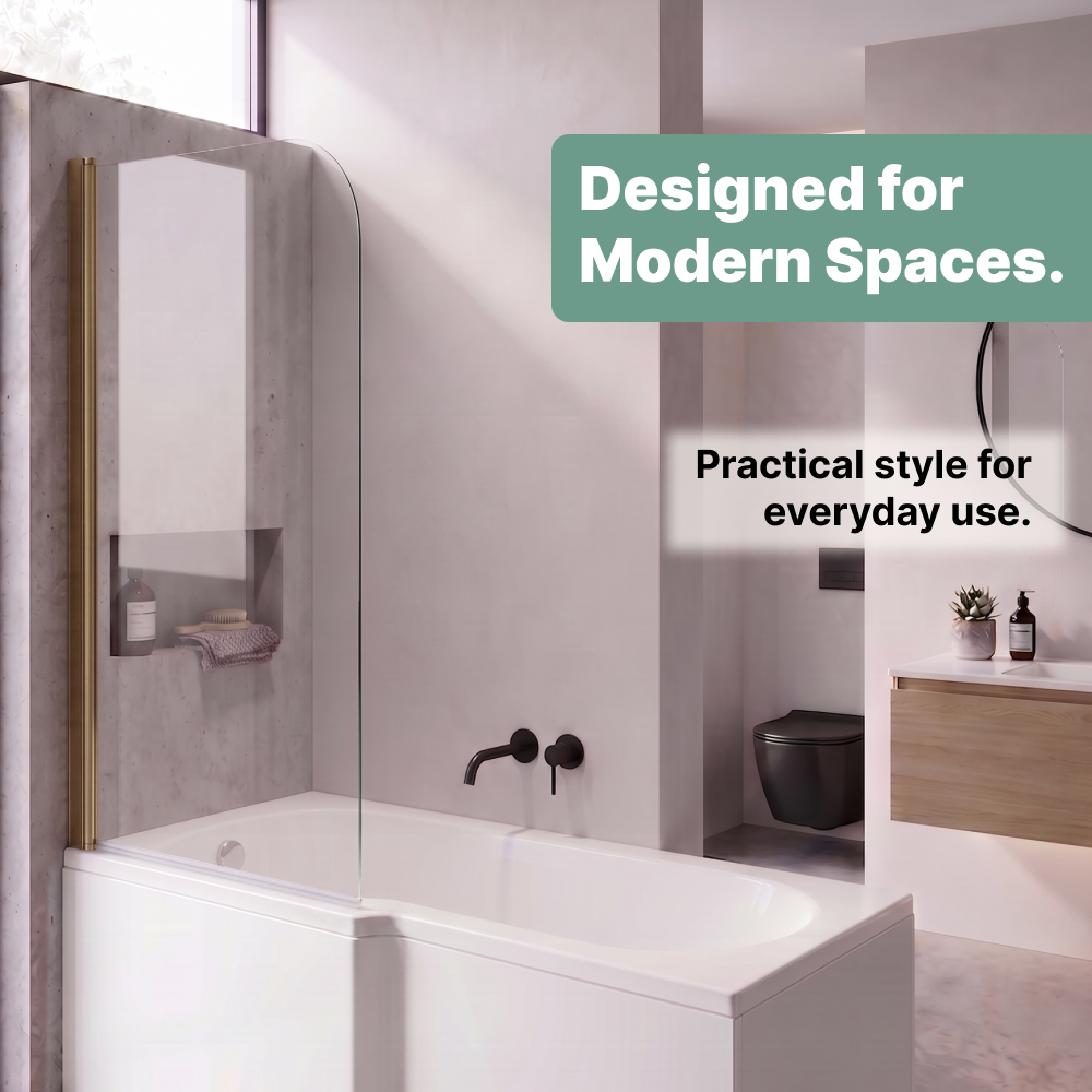 Luxur 6mm Glass Curved Pivot Bath Screen - 1400mm x 800mm