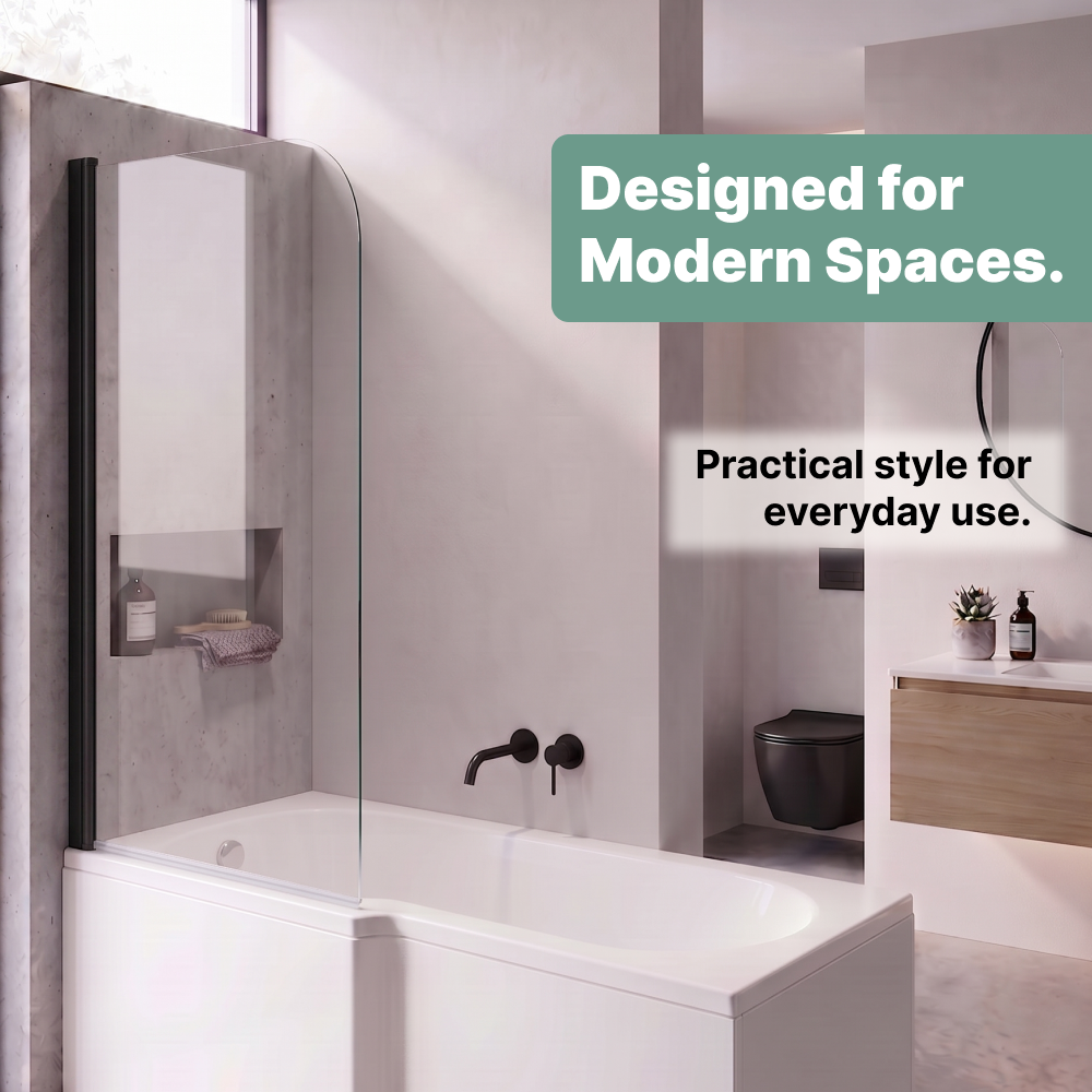 Luxur 6mm Glass Curved Pivot Bath Screen - 1400mm x 800mm