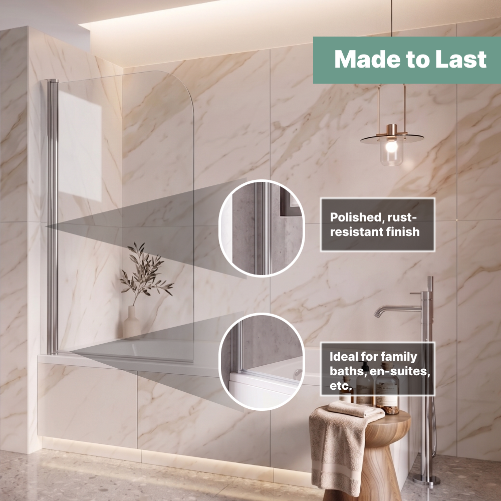 Luxur 6mm Glass Curved Pivot Bath Screen - 1400mm x 800mm