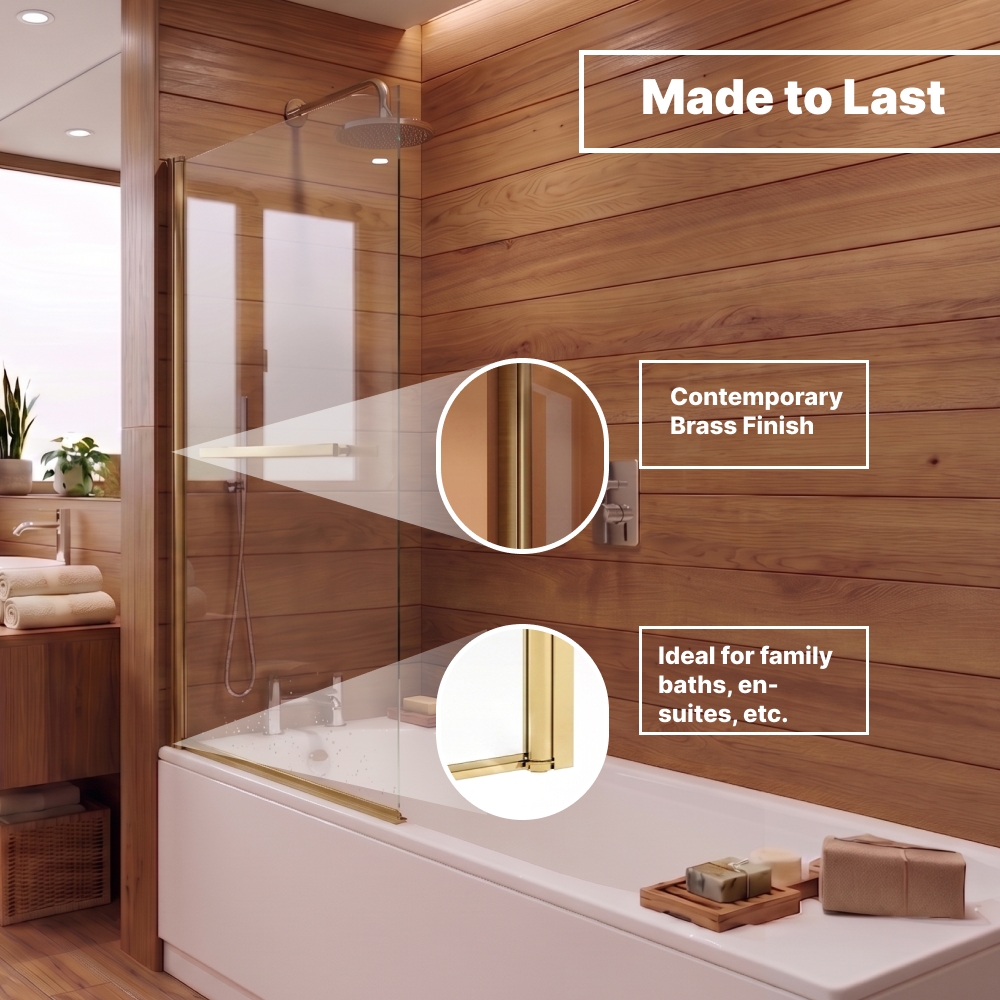 Velora 6mm Glass Square Edge Pivot Bath Screen - 1400mm x 800mm