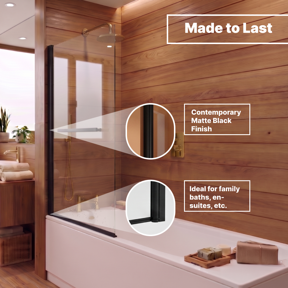 Velora 6mm Glass Square Edge Pivot Bath Screen - 1400mm x 800mm