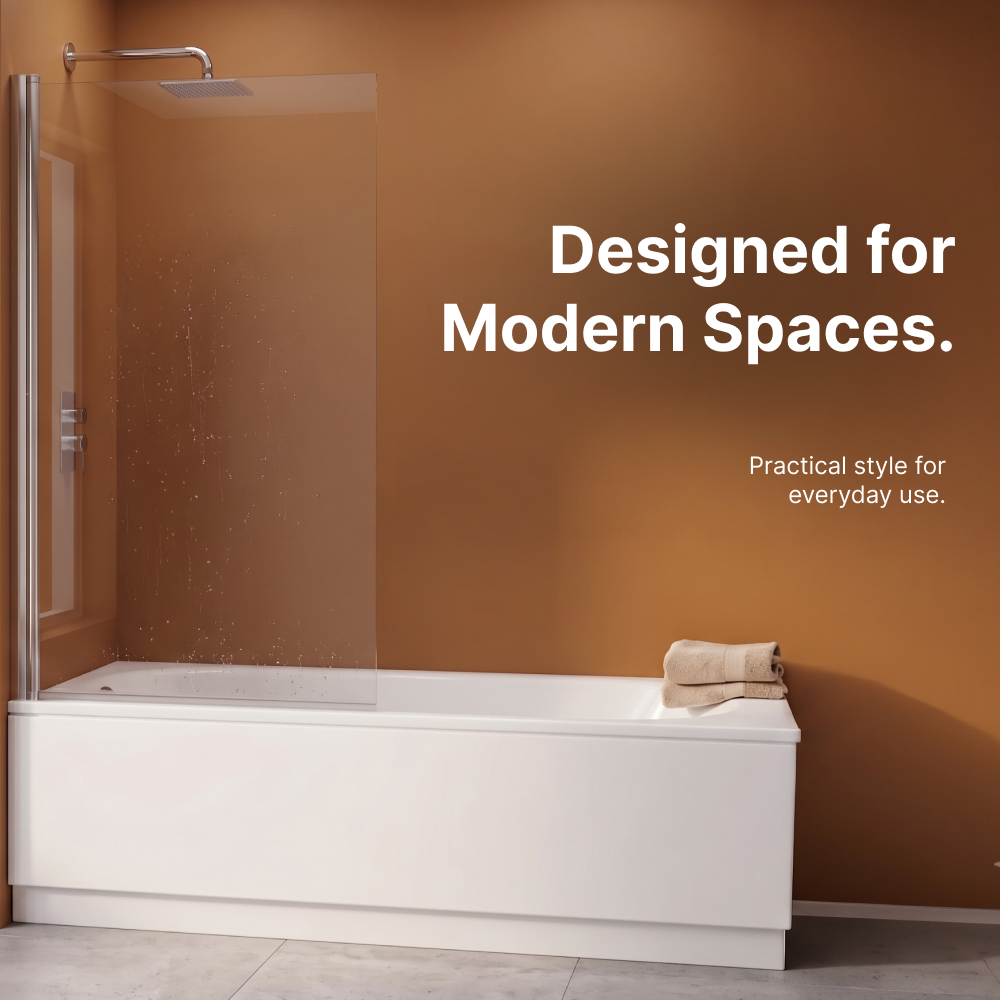 Velora 6mm Glass Square Edge Pivot Bath Screen - 1400mm x 800mm