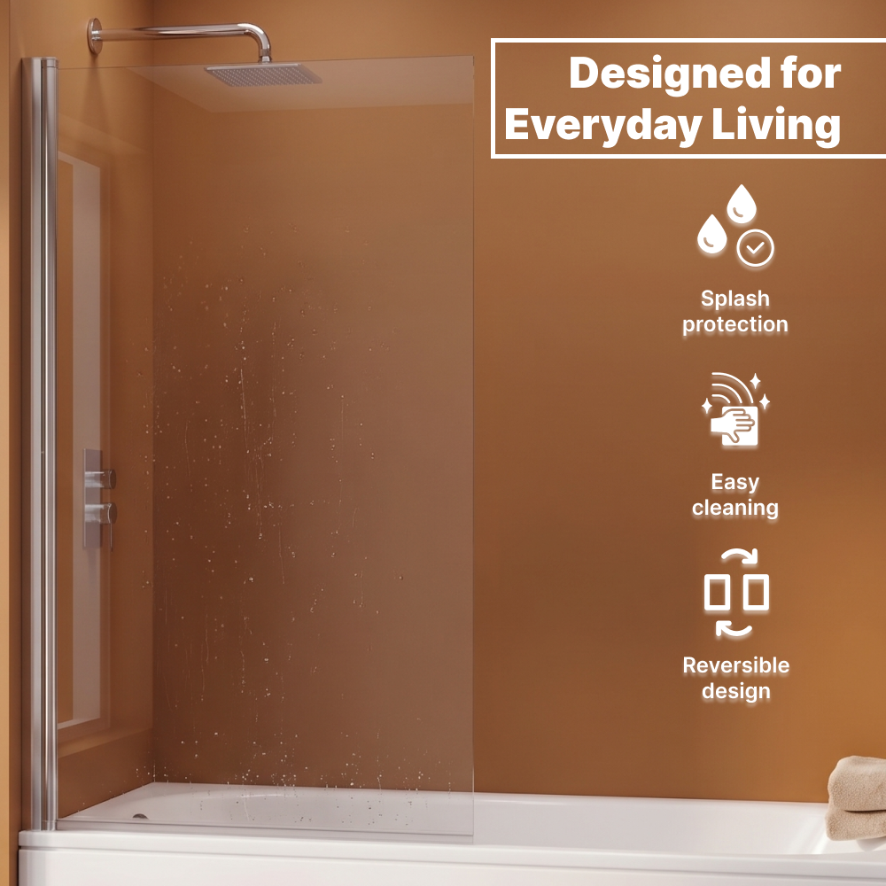 Velora 6mm Glass Square Edge Pivot Bath Screen - 1400mm x 800mm