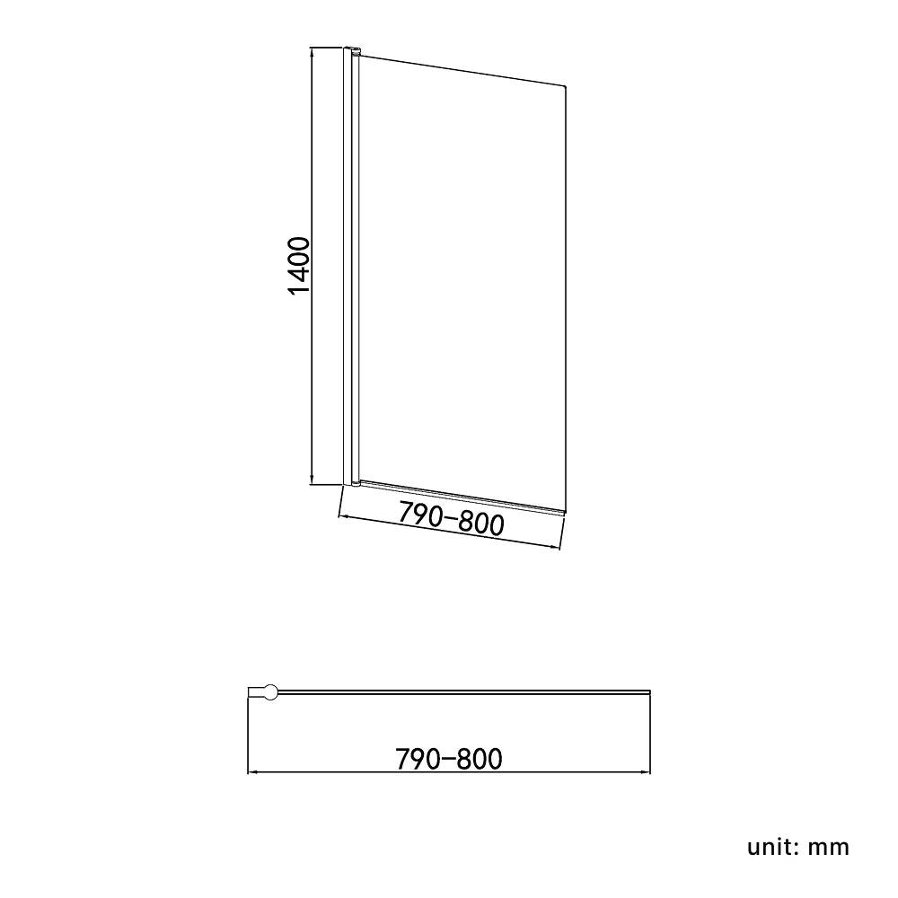 Velora 6mm Glass Square Edge Pivot Bath Screen - 1400mm x 800mm