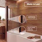 Eclipse 6mm Glass Curved Bath Screen with Towel Rail - 1400mm x 730mm