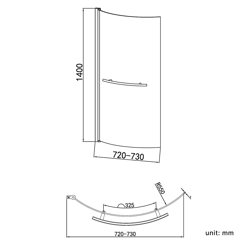 Eclipse 6mm Glass Curved Bath Screen with Towel Rail - 1400mm x 730mm