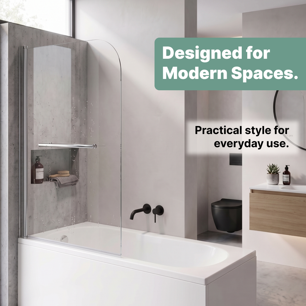 Supreme 6mm Glass Sail Bath Screen with Pivot Panel and Towel Rail - Chrome