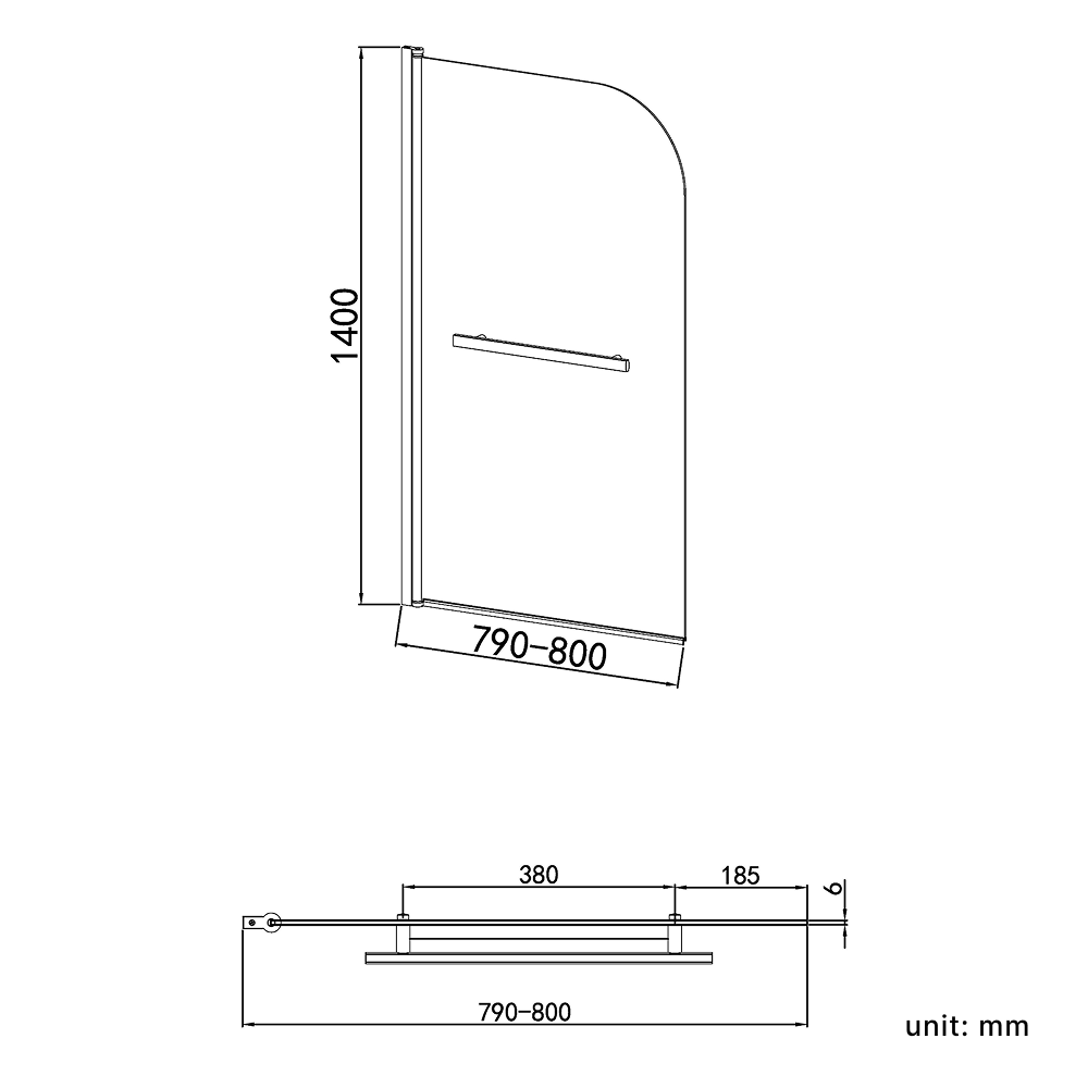 Supreme 6mm Glass Sail Bath Screen with Pivot Panel and Towel Rail - Chrome