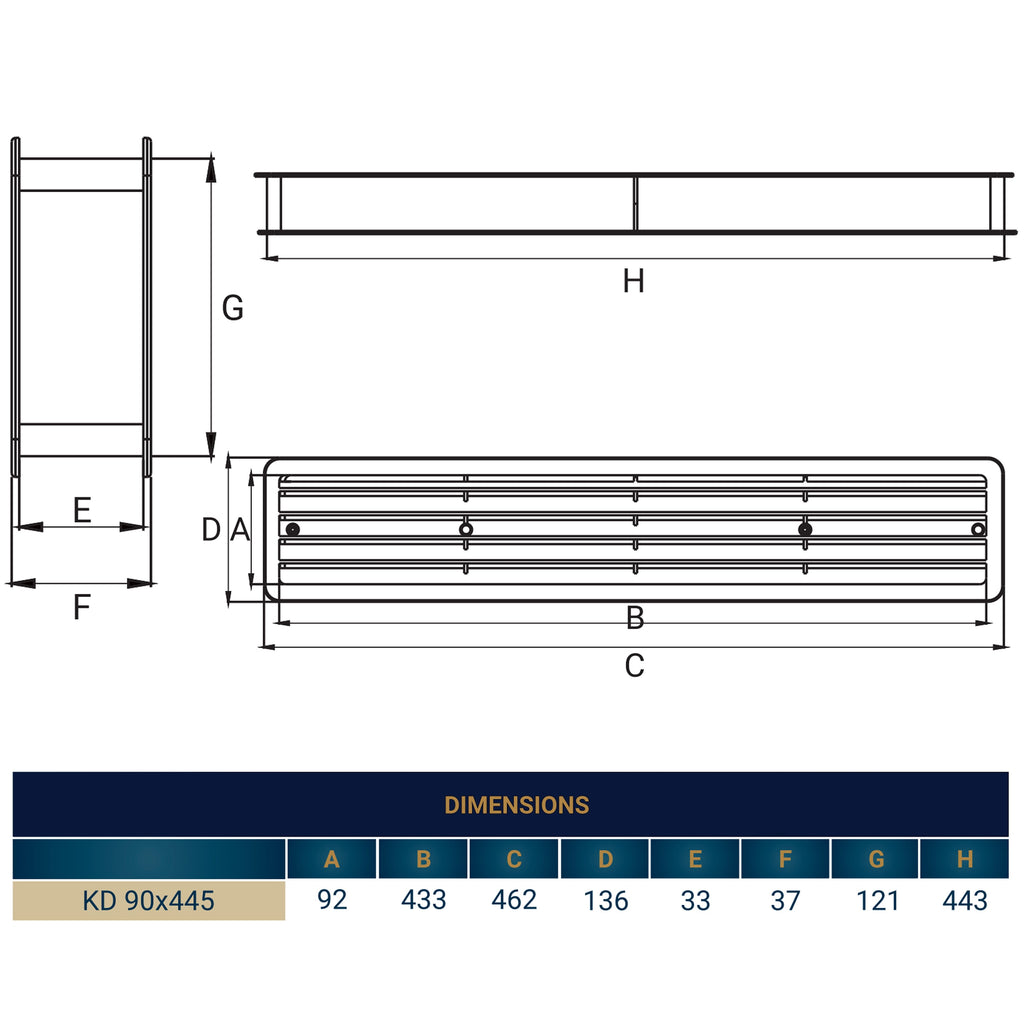 Door Louvre Vent KD 90mm—445mm