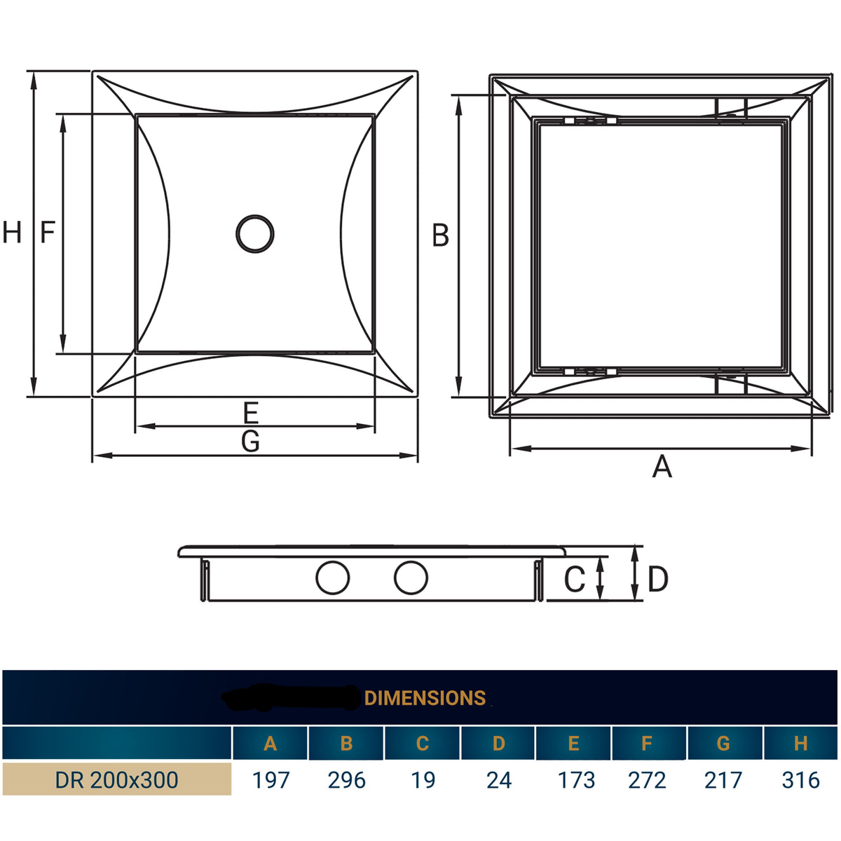 Access Panel Door PP, White 200mm x 300mm