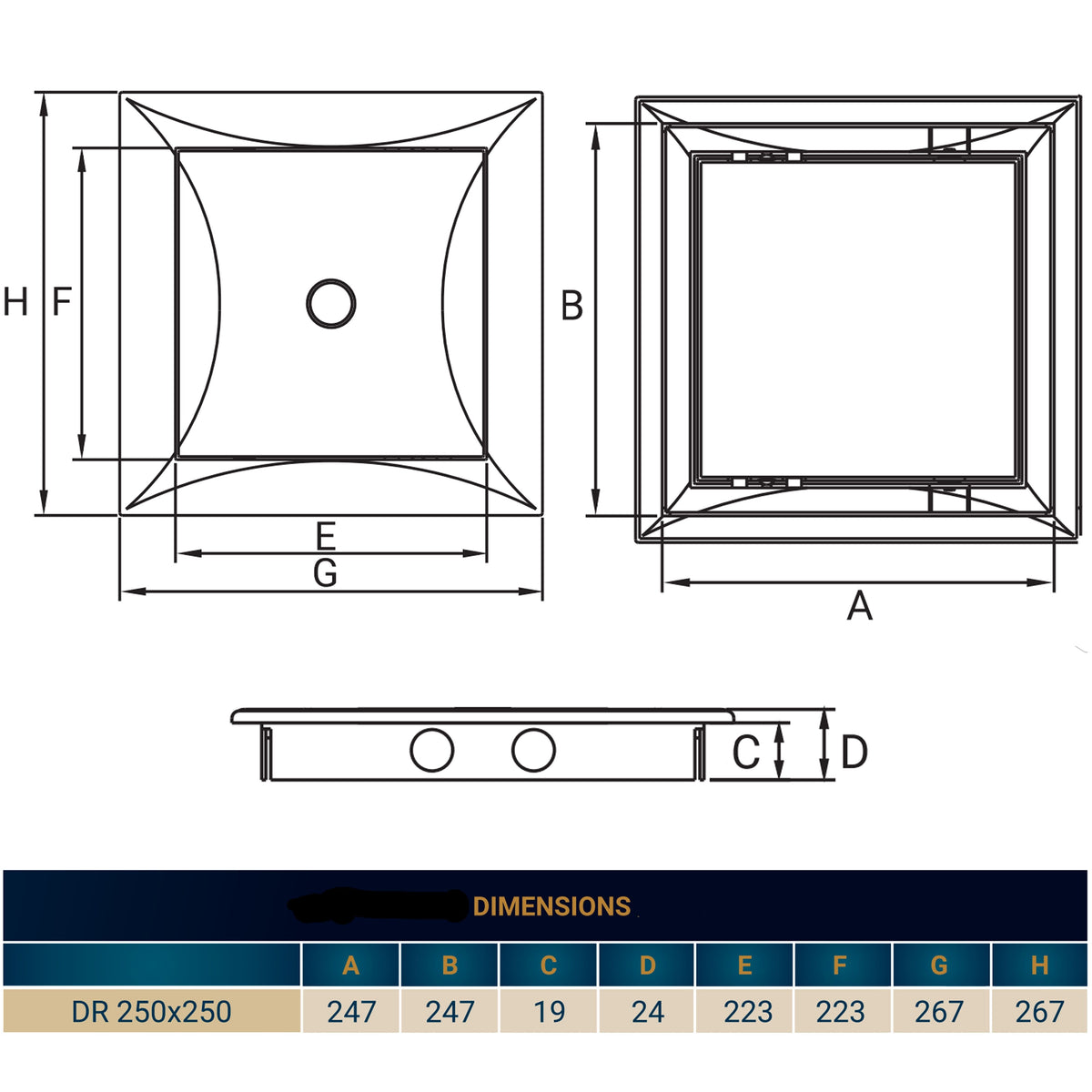 Access Panel Door PP, White 250mm x 250mm