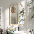 HOMCOM Arched Wall Mirror with Grooved Edge & Hooks, Wall-Mounted Mirror, Modern Tempered Glass & Polystyrene Beige - Wise Galleria Wall Mirrors