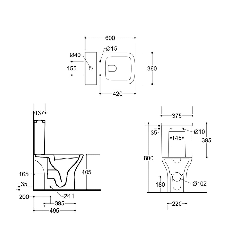 Venice Built-in Bidet Close Coupled Toilet with Cistern & Soft Close Seat - White