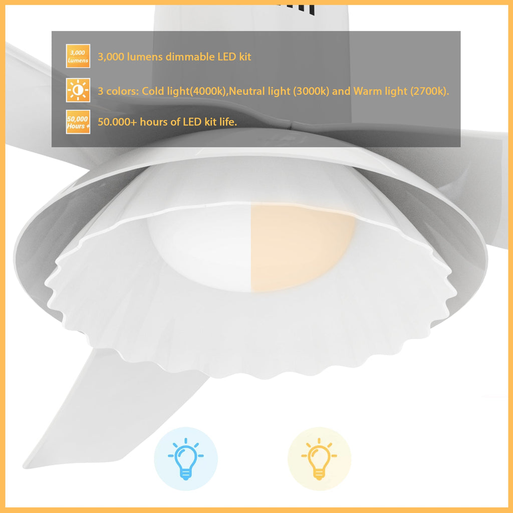 DAFFODIL 52 inch 3-Blade Flush Mount Smart Ceiling Fan with LED Light and Remote