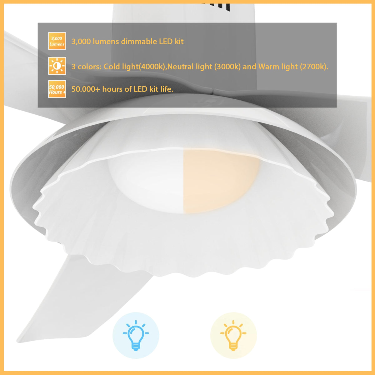 DAFFODIL 52 inch 3-Blade Flush Mount Smart Ceiling Fan with LED Light and Remote