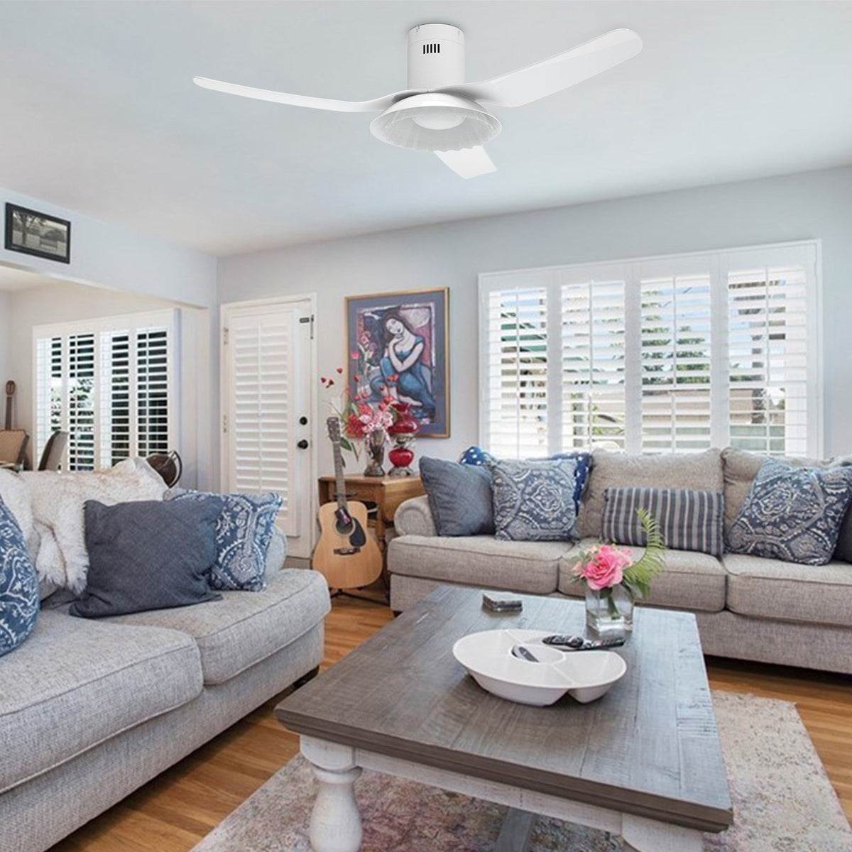 DAFFODIL 52 inch 3-Blade Flush Mount Smart Ceiling Fan with LED Light and Remote
